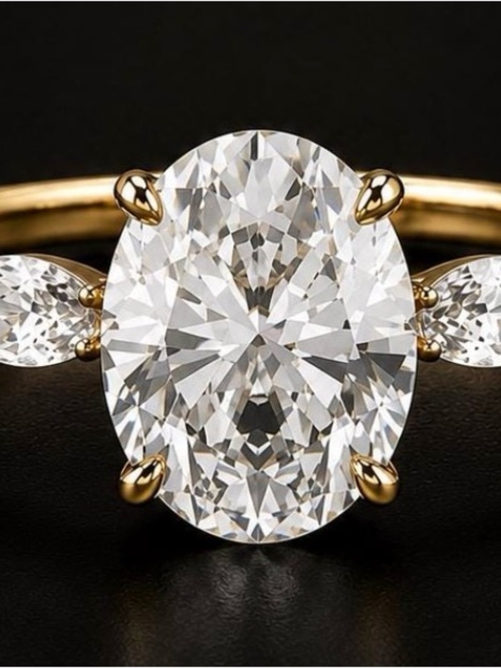 1.2CT Oval Cut Lab Diamond Accent Ring - 14k Gold Plated Terling Silver 925 | 7